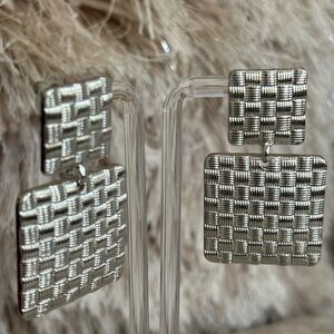 Silver Woven Square Earrings